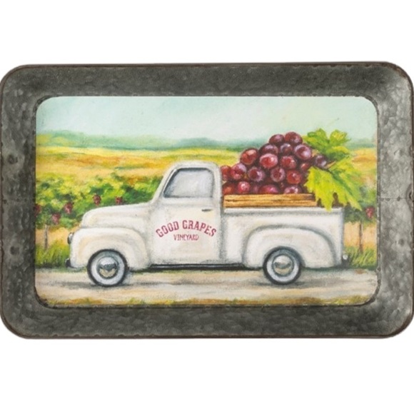 Good Grapes Vineyard Rustic Galvanized Metal Tray Primitives by Kathy NWT - Picture 1 of 10